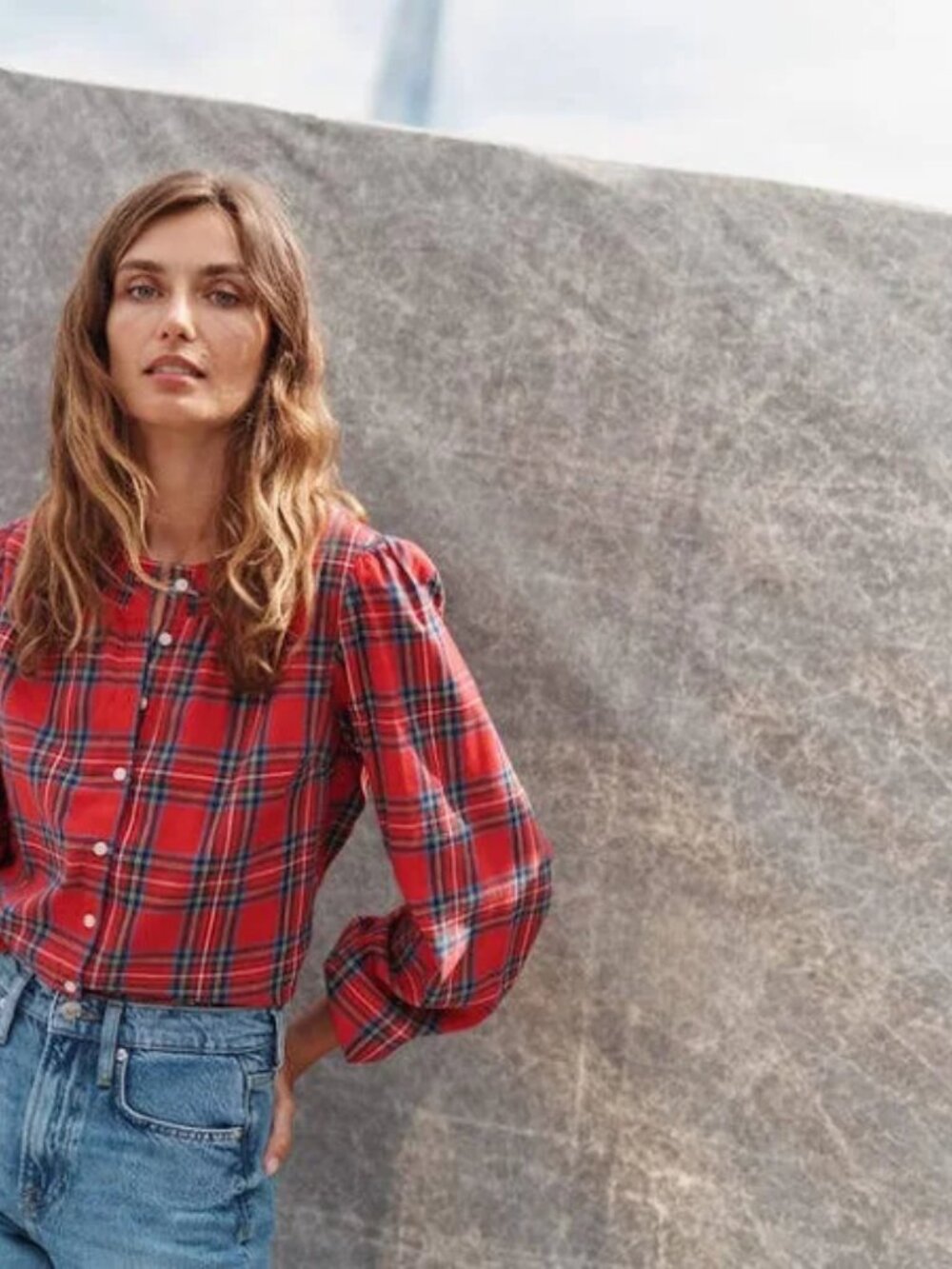 Boden Mae Cotton Smocked Blouse | Red Plaid |Women's 2 (US)